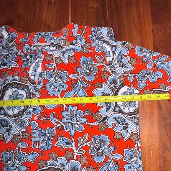 Loft-Anne Taylor Red Blue Brown Floral Long Sleeve Smock Tunic-Henley style sz L - Picture 14 of 16